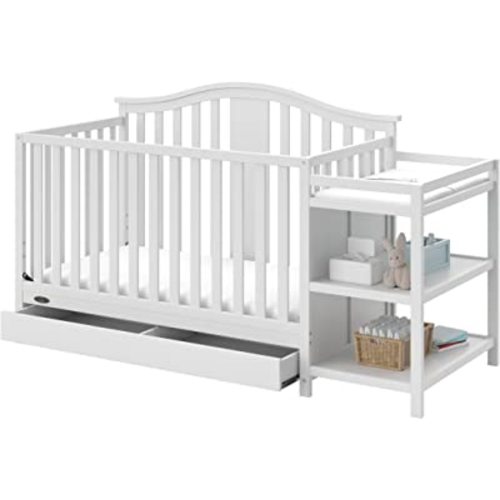 Graco Solano 4-in-1 Convertible Crib and Changer with Drawer (White) – Crib and Changing Table Combo with Drawer, Includes Changing Pad, Converts to Toddler Bed, Daybed and Full-Size Bed