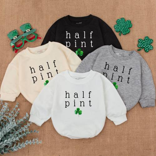 Half Pint Shamrock Baby Romper, Clover Patrick Baby Bodysuit, Newborn Saint Patrick's Day Clover St Patricks Baby Gift, Baby Shamrock Outfit