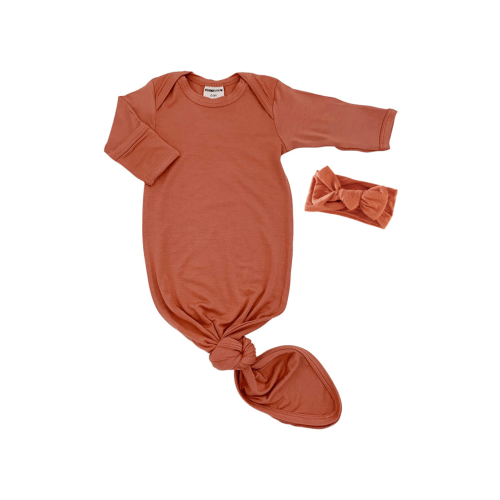 Knotted Gown & Bow Set, Rust