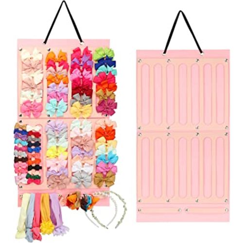 Vimiv Hair Bows Holder w/Large Capacity, Hair Clips Storage Hanger w/16 Ribbons, Hair Bows Organizer, Baby Accessory Display w/Sturdy Rope, Wall Hanging for Girl Room, Nursery Decors