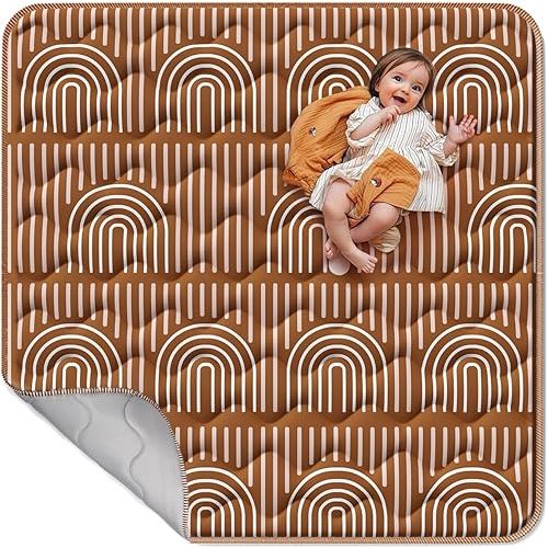 Soft Thicker Baby Mat for Floor 50"x50", Non-Slip Baby Play Mat, Easy to Clean 50x50 Playpen Mat, Portable Playmat, Crawling Mat for Infants, Babies, Toddlers, Activity Mat, Rainbow, Brown