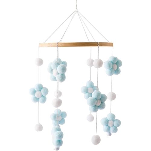 Baby Mobile for Crib - Modern Boho Baby Mobile - Nursery Mobile for Girl or Boy - Colourful Little Flower - Baby Crib Mobile for Boys Girls (Blue)