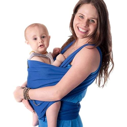 CuddleBug Baby Wrap Sling + Carrier - Newborns & Toddlers up to 36 lbs - Hands Free - Gentle, Stretch Fabric - Ideal for Baby Showers - One Size Fits All (Blue)