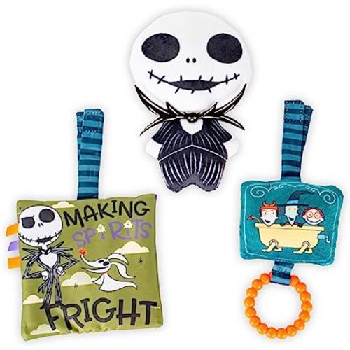 KIDS PREFERRED Disney Baby The Nightmare Before Christmas - 3 Piece Gift Set with Stuffed Jack Skellington Plush and Activity Toys for Babies and Toddlers, Medium