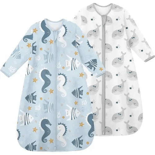 Yoofoss Baby Sleep Sack 6-12 Months Long Sleeve Wearable Blanket Baby 100% Cotton 2-Way Zipper 0.5 Tog Infants Sleeping Sack, Lightweight(Medium)