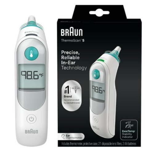 Braun Kids ThermoScan 5 Ear Thermometer, Quick Read, Sanitary, Memory Function, White, IRT6500US