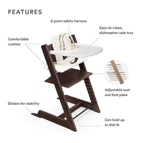 Tripp Trapp High Chair and Cushion with Stokke Tray - Walnut with Wheat Cream