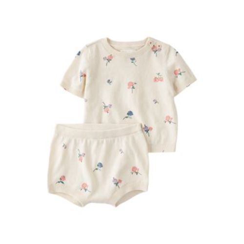 Baby Girls Floral Printed Knit Top and Diaper Cover Set