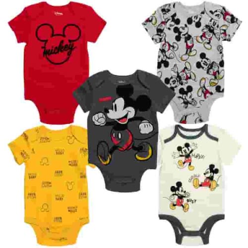 Disney Mickey Mouse Newborn Baby Boys 5 Pack Bodysuits