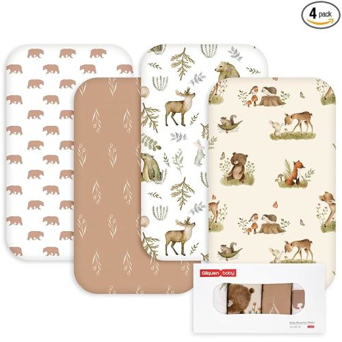 Gllquen Baby Bedside Sleeper Bassinet Sheets 33x20 Inch 4 Pack Girl Boy | Soft OEKO-TEX Certified Bassinet Crib Sheet, Compatible with Baby Delight, Newton Rectangle Bassinet Mattress, Bear