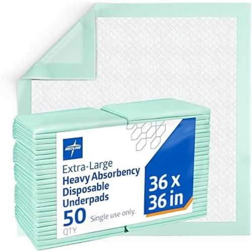 Medline Super Absorbent Underpad, 36" x 36", 50 Count, Extra Large Disposable Incontinence Pads, Protective Bed Pads, Chucks, For Kids, Adults, Elderly, Furniture & Surface Protection Pee Pad