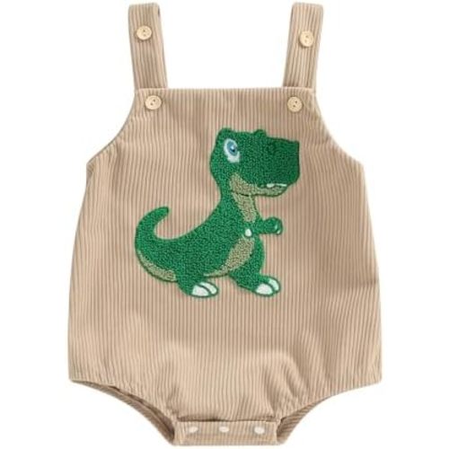 GOOCHEER Infant Summer Outfit Newborn Baby Boy Sleeveless Dinosaur Embroidery Bodysuit Romper Overall One Piece Clothes