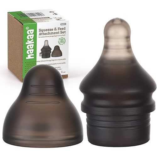 haakaa Silicone Squeeze & Feed Attachment Set, Compatible with 130ml haakaa Silicone Reusable Pouch and 260ml haakaa Milk Storage Bags, Baby Silicone Nipple 1pc