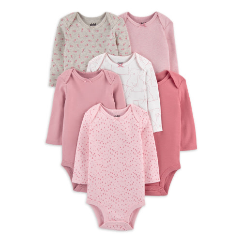 Carter's Child of Mine Baby Girl Basic Long Sleeve Bodysuits, 6 Pack, Preemie-24 Months