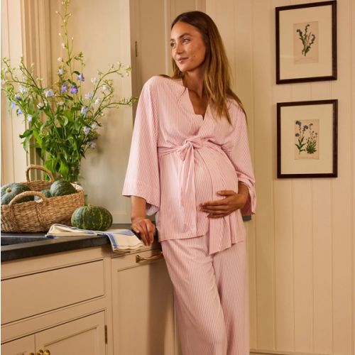 LAKE | Women | DreamModal Pajamas | Parisian Pink Pencil Stripe Maternity Kimono Bundle