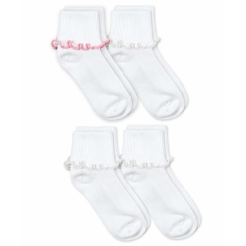 Jefferies Socks Girls Ripple Edge Turn Cuff Socks - 2 Pair Pack | White White