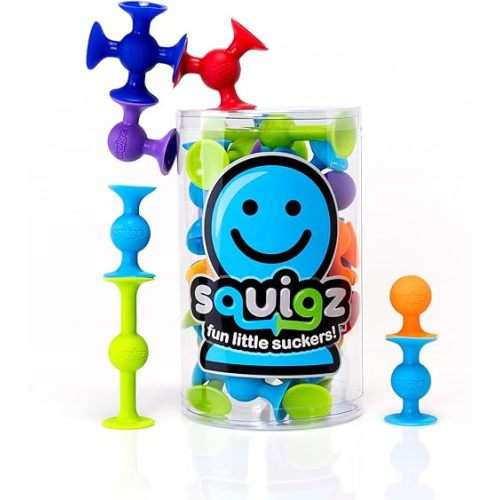 Fat Brain Toys Squigz Starter Set, 24 Piece Suction Toys, Suction Bath Toys, Sensory Toys for Kids 3 and Up