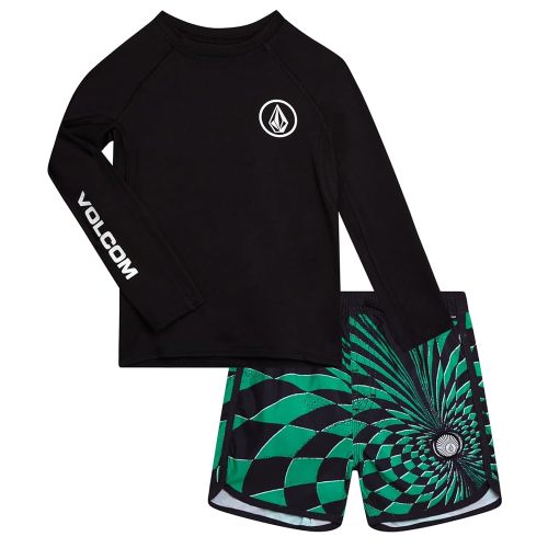 Volcom Baby Boys Swim Set - 2 Piece Long Sleeve Swim Shirt Graphic Tees & Board Shorts, Infant Toddler Little Boys Swimsuit