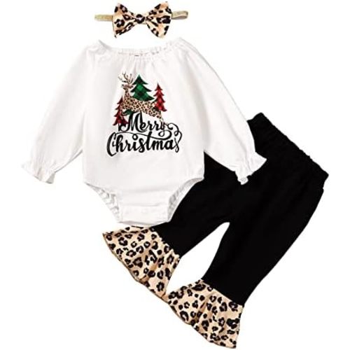 Newborn Girl Christmas Outfit Baby Xmas Clothes Merry Christmas Flare Pant Outfit
