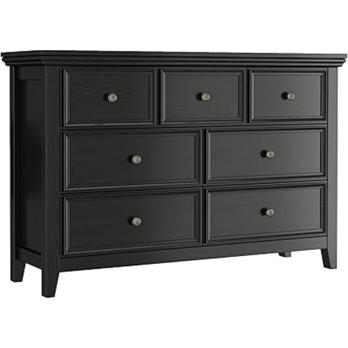 Dresser for Bedroom,Black 7 Drawer Storage Chest, Modern Chest of Drawers for Living Room, Farmhouse Style Storage Cabinet with 7 Drawers for Living Room, Dining Room, Entryway