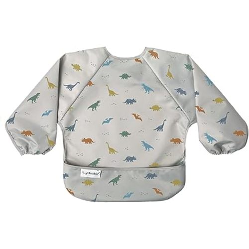 Tiny Twinkle Mess Proof Baby Bib|Waterproof Smock Bib for Eating,Machine Washable Full Sleeve with Pocket(Dinosaur, Large 2-4 Years)