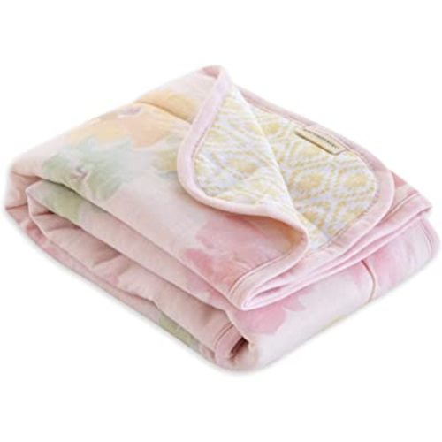 Burts Bees Baby Infant Reversible Blankets 100% Organic Cotton GOTS Certified - Morning Glory Prints with Quilting Pattern Soft Nursery Blanket with 100% Polyester Fill for Size 30 x 40 Inch