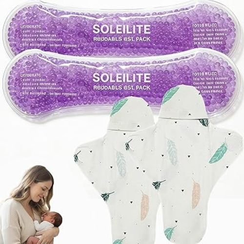 2 Pack Reusable Perineal Ice Packs for Postpartum Care - Hot & Cold Gel Pads with Washable Cotton Cover - Relief for Postpartum Pain, Hemorrhoids, Perineal Soreness & Swelling After Delivery, Purple