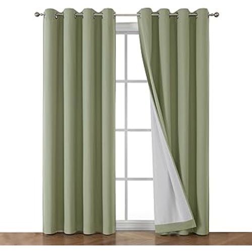 OWENIE Maya 100% Sage Green Blackout Curtains 84 Inch Length 2 Panels Set, Solid Warm Thick Thermal Insulated Energy Saving Grommets Window Panels for Bedroom/Living Room, 2 Pcs, Each 52 W x 84 L