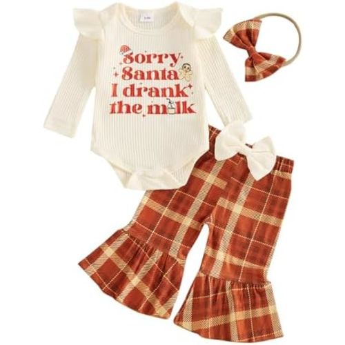BeQeuewll My First Valentines Day Baby Girl Outfit Newborn Ruffle Romper+Flare Pants+Headband 3Pcs Infant Girl Heart Clothes
