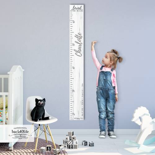 Custom Wooden Growth Chart - Personalized Height Ruler for Kids & Family Name Nursery Decor No Tippy Toes GC-NTT
