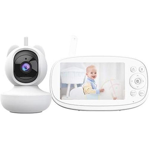 Baby Monitor, 5.5" Split-Screen 2-Way Talk Video Baby Monitor with Camera and Audio, Auto Motion Tracking, Al Virtual Fence, Local Video Playback, Cry Detection, 5X Zoom,VOX, No WiFi (White)