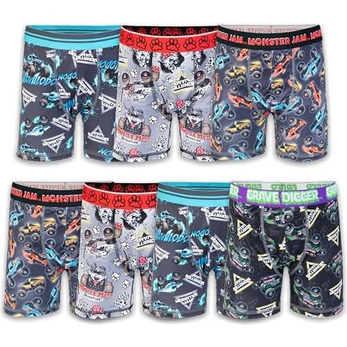 Monster Jam Boys' Exclusive 7-pk Athletic Boxer Briefs with Grave Digger, El Toro Loco & More, 2
