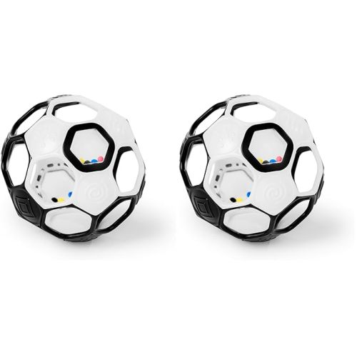 Bright Starts Oball Grippin' Goals Rattle Soccer Ball - Black & White, Easy-Grasp Toy for Newborn and Up (Pack of 2)