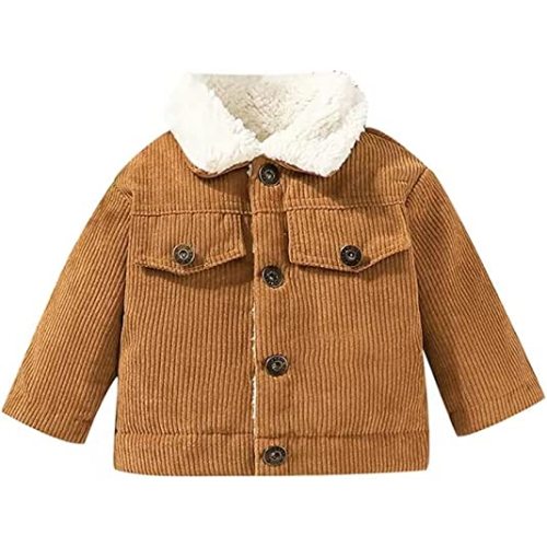Noubeau Baby Boys Girls Corduroy Jacket Kids Toddler Sherpa Lined Top Lapel Button Down Thicked Warm Coat Winter Outerwear