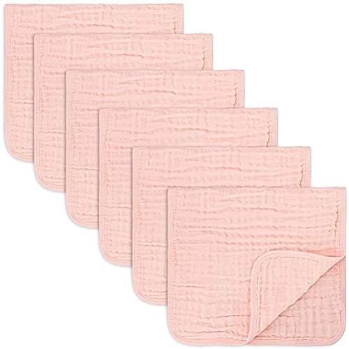 Muslin Burp Cloths 6 Pack Large 100% Cotton Hand Washcloths 6 Layers Extra Absorbent and Soft (Pink, Pack of 6) - Pack Of 6