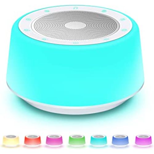 BGOVERSS White Noise Sound Machine, Baby Sound Machine Kids with 30 Soothing Sounds and 7 Colors Warm Night Light for Sleeping, 5 Timers Portable Plug in Sound Machine for Baby, Adults,White Color