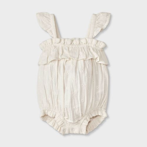 Baby Girls' Floral Printed Romper - Cat & Jack™ Cream/White 18M
