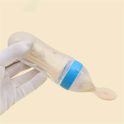 Hot Deal! Miyuadkai Bottles Glass Clearance,2 Pack Infant Baby Silica Gel Feeding Bottle with Spoon Newborn Toddler Food Rice Cereal Bottles Milk Feeder 90Ml/3Oz Glass&Bottle on Sale Blue