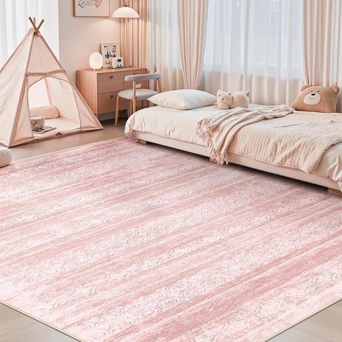 Baby Girl Nursery Rug - 8x10 Abstract Cute Modern Washable Boho Area Rugs, Skin-Friendly Foldable Rug for Kids Playroom (Blush Pink,8'x10')