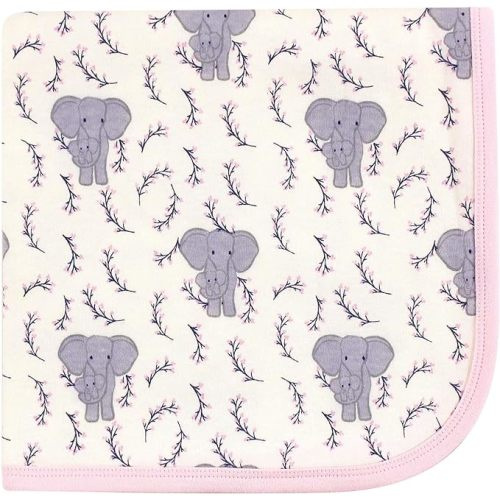 Touched by Nature Unisex Baby Organic Cotton Swaddle, Receiving and Multi-purpose Blanket, Pink Elephant, One Size