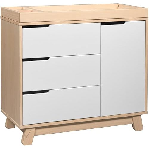 Babyletto Hudson 3-Drawer Changer Dresser with Removable Changing Tray in Washed Natural and White, Greenguard Gold Certified