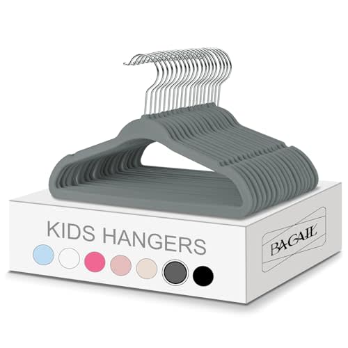 BAGAIL Kids Velvet Hangers 13.75 Inches Children's Clothes Hangers Non-Slip Baby Hangers for Infant/Toddler (Grey, 50pack)