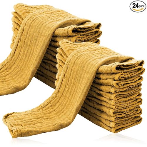 Cute Castle 24 Pack Muslin Burp Cloths for Baby - Ultra-Soft 100% Cotton Baby Washcloths - Large 20'' by 10'' Super Absorbent Milk Spit Up Rags - Burpy Cloths for Unisex, Boy, Girl -Honey