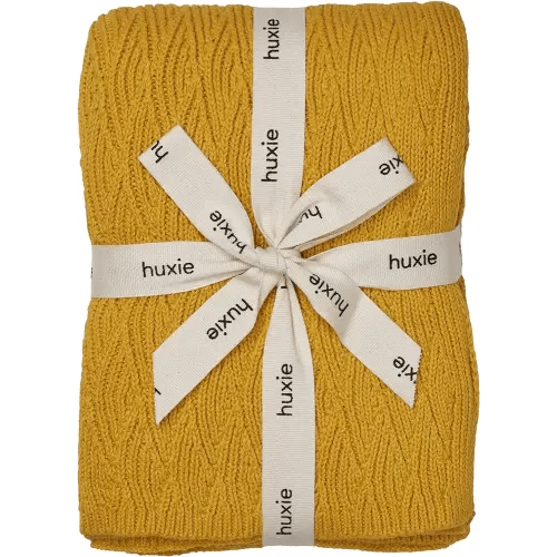 Huxie Denmark - Knitted Baby Blankets - Soft and Cozy 100% Organic Cotton Receiving Baby Blanket for Boys and Girls - Ideal for Stroller and Crib, 30 x 40 inch (Waves - Yellow)