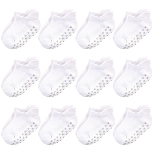 Touched By Nature Baby And Toddler Unisex Organic Cotton Socks With Non-skid Gripper For Fall Resistance, White No-show, 12-24 Months