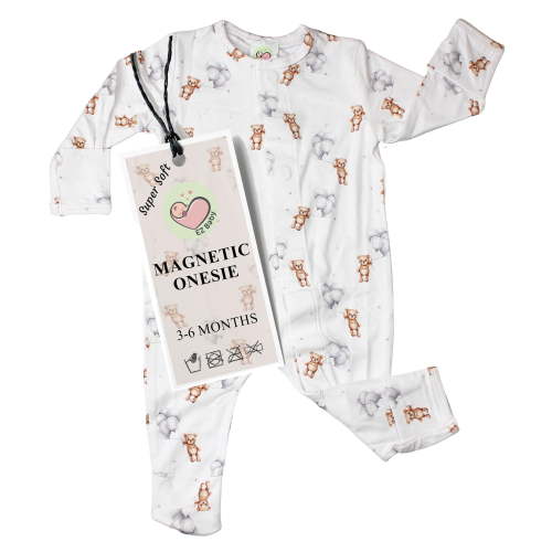 EZ Baby Magnetic Boutons Comfortable Baby Pajamas, 3-6 Months, Multicolor