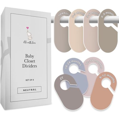 Eli with Love Baby Closet Dividers (Neutral) - Ideal Baby Clothes Dividers – Organize Nursery Closet Hangers by Size/Age