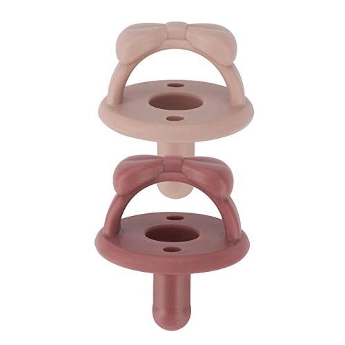 Itzy Ritzy Sweetie Soother Pacifier Set of 2 - Silicone Newborn Pacifiers with Collapsible Handle & Two Air Holes for Added Safety; Set of 2 in Clay & Rosewood, Ages Newborn & Up