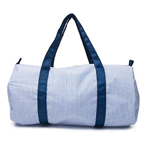 Kids Duffle Travel Bag, Seersucker Overnight Weekender Carry on Bag for Toddler Boys Girls, Lightweight Small Personal Items Bags (Navy)