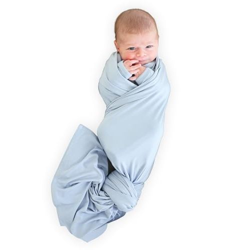 Caden Lane Baby Swaddle & Receiving Blanket, Soft, Breathable & Temperature-Regulating Bamboo Viscose Fabric for Swaddling Newborns, Gender Neutral Infant Blanket for Boys & Girls, Mist Blue
